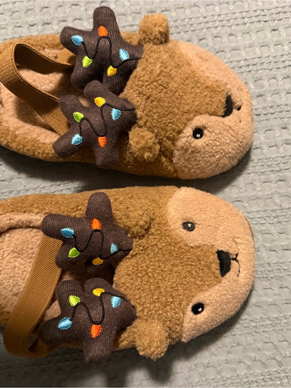 Kids Reindeer Slippers - Brown Plush